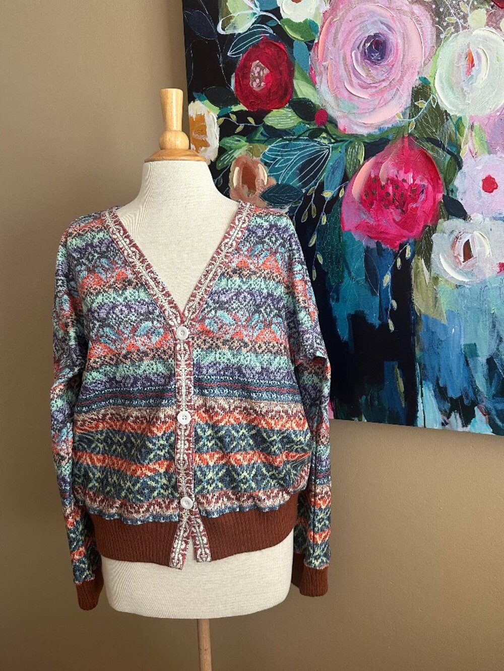 EXCLUSIVE Soft Knit Cardigan NWT XL Boho Fair Isle